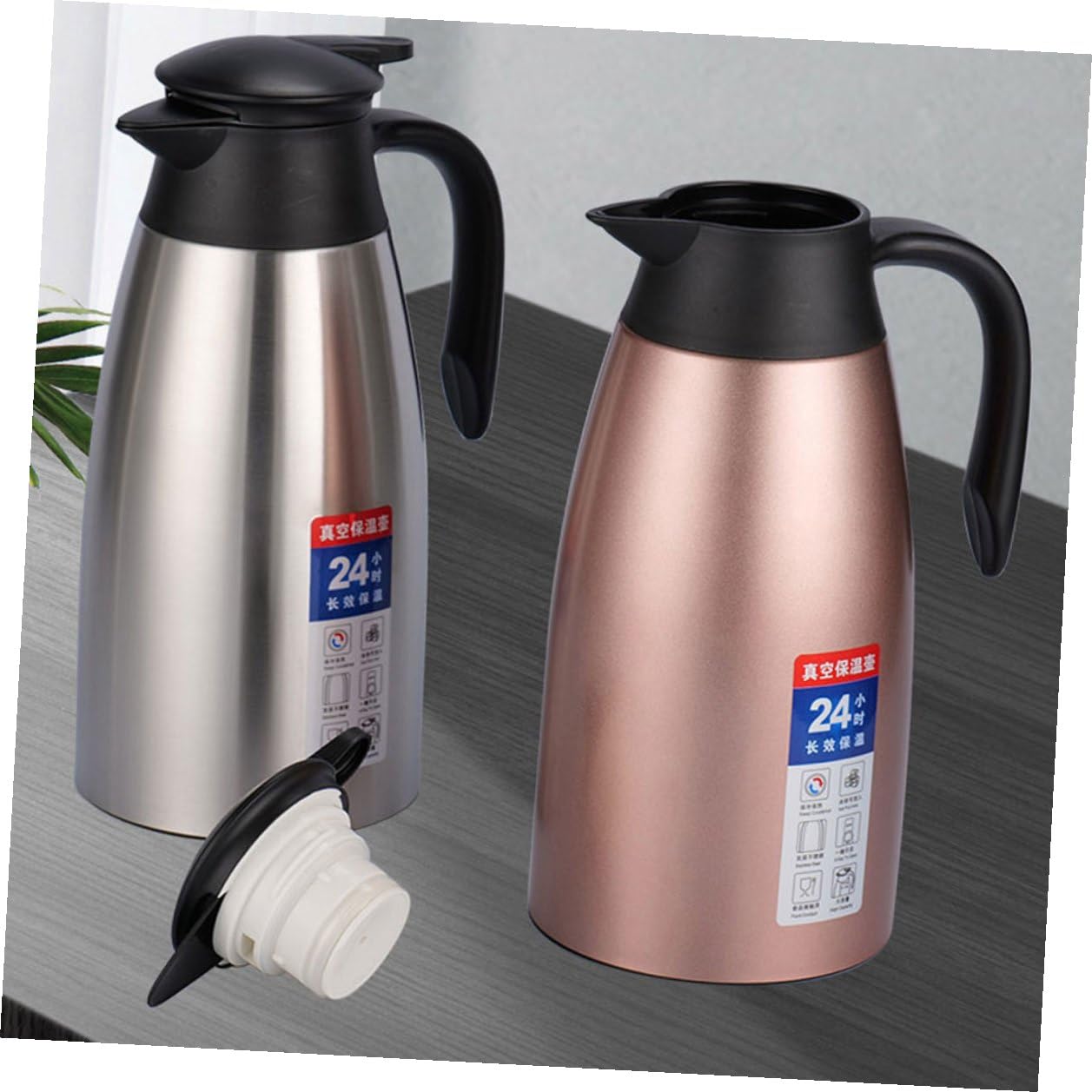 Isolierte Thermoskanne 2L Edelstahl 304 Große Kaffeekanne mit Henkel Doppelwandig Vakuumisoliert für Heiße Kalte Getränke Auslaufsicher für Zuhause und Reisen
