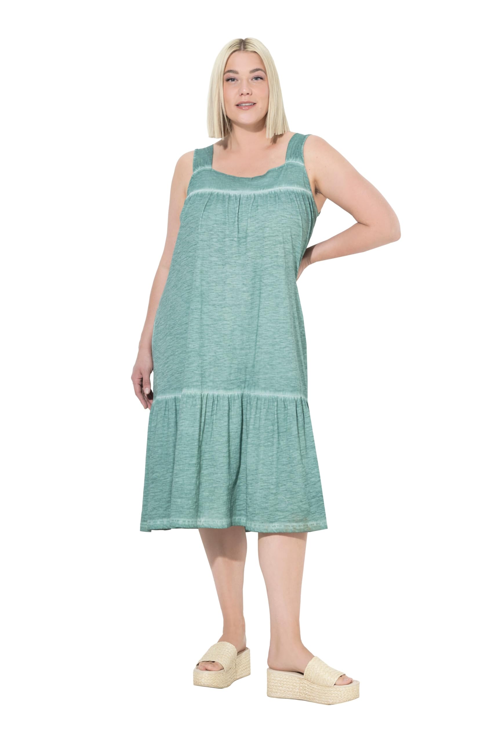 Ulla Popken Damen Jerseykleid mit mit Volants und Eingriffstaschen Dress