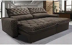 Sofá Retrátil e Reclinável 2,15m Molas Ensacadas Cama Inbox Spazus com Bordado 3d Velusoft Café