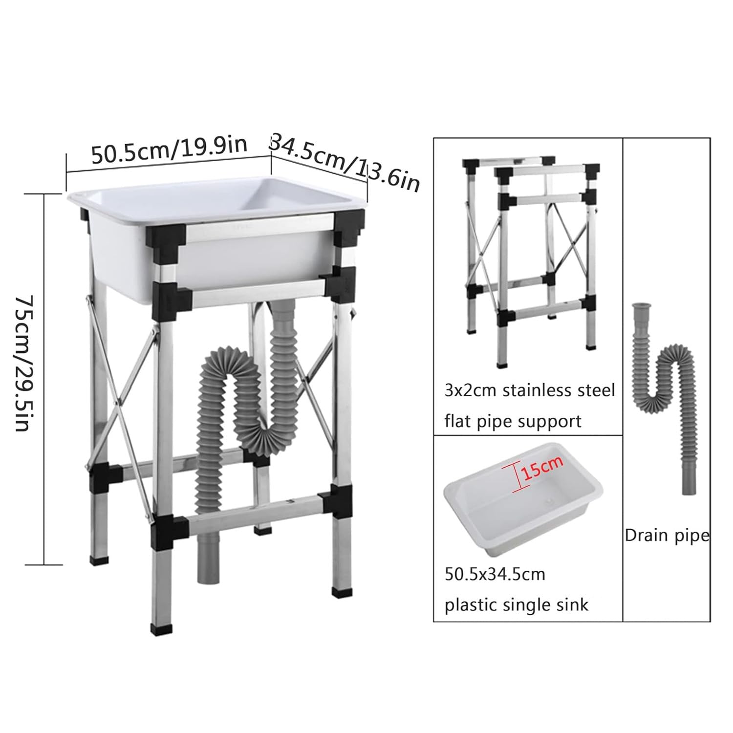 Fregadero Independiente para lavandería, Lavabo de Plástico para Limpieza, Fregadero De Cocina De 15/16 cm De Profundidad con Patas Antideslizantes para Lavandería, Sótano