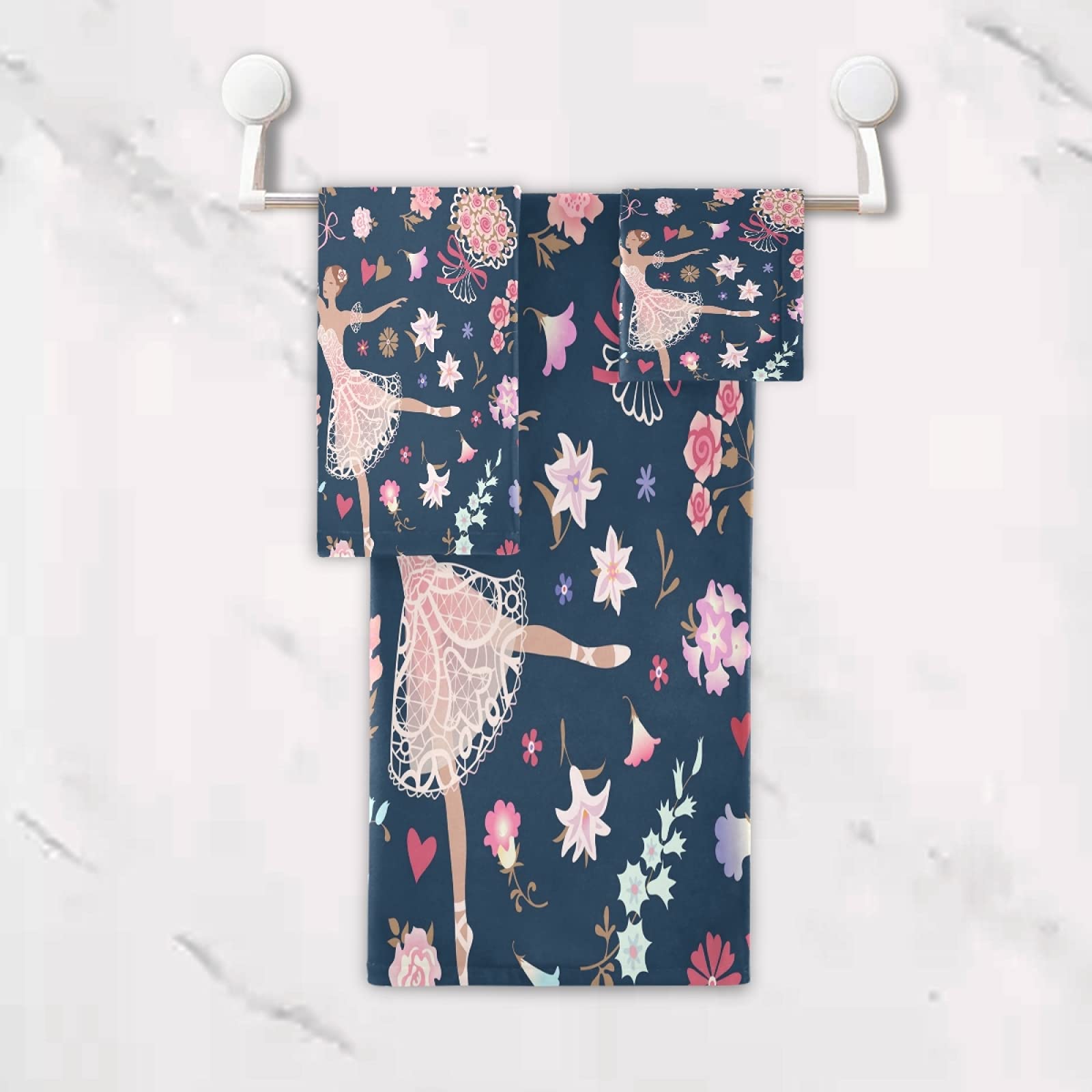 Mnsruu Juego de toallas de baño de 3 piezas con estampado floral de bailarina para baño, spa, hotel, 1 toalla de baño+1 toalla de mano+1 paño