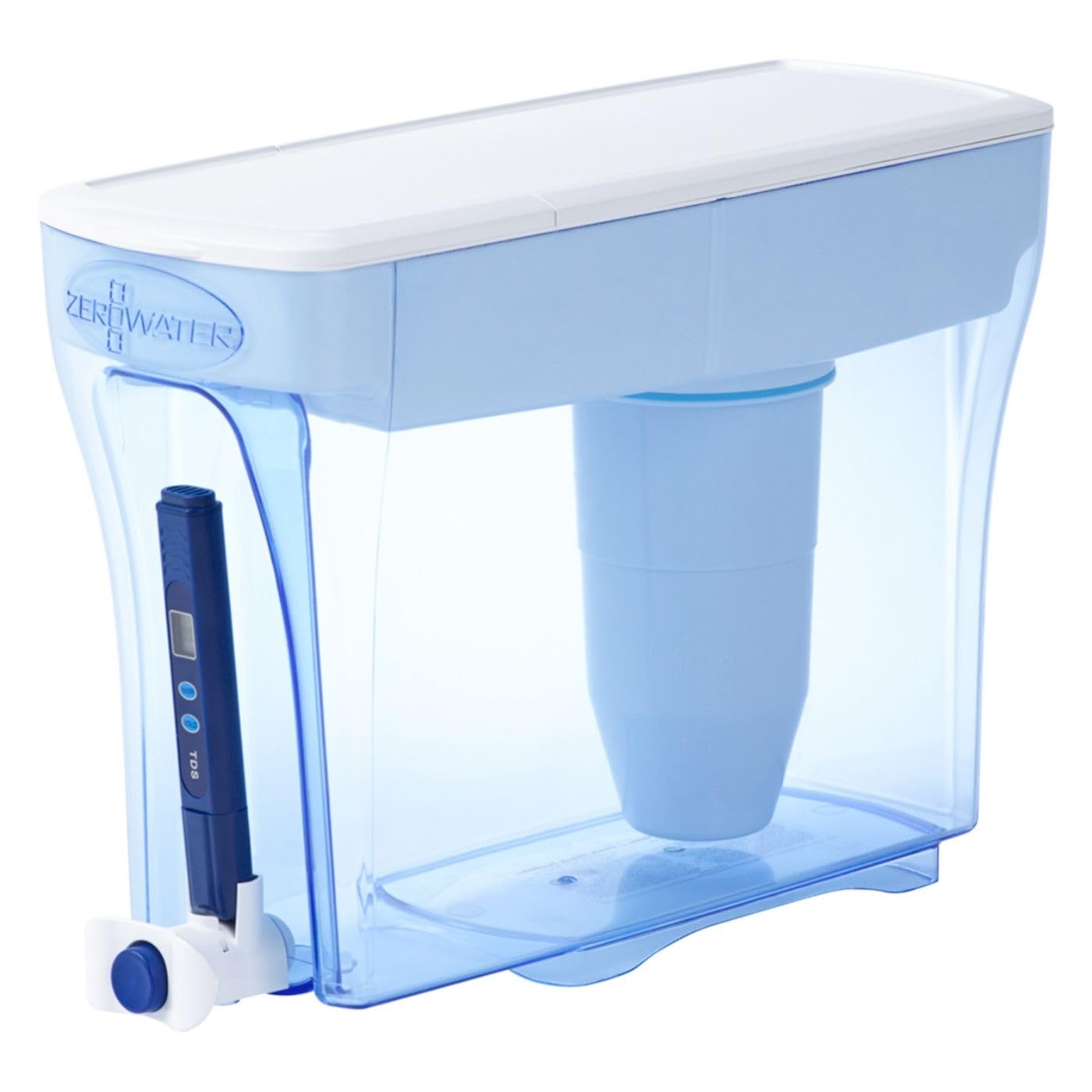 ZeroWater 5,4 L 5-Stufiger Wasserspender mit Wasserfilter - NSF-Zertifiziert - Wasser Filtersystem zur Reduktion von Blei, Anderen Schwermetallen und PFOA/PFOS - Weiß und Blau