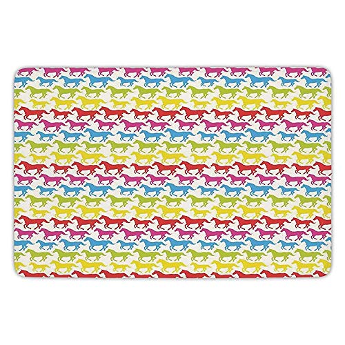 BagsPillow Bathroom Bath Rug Kitchen Floor Mat Carpet,Horses,Rainbow Colors Giddy Up Pony Animal Art Retro Design Pattern Abstract Wild and Free, Flannel Microfiber Non-Slip Soft Absorbent