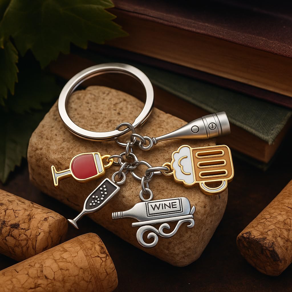Wine Lover's Keychain Bag Charm for Womens – with Wine Glass, Champagne, Beer Mug, Bottle & Opener, Funny Keychians Gifts for Women Men Wine Lovers, Bartenders, Party Accessories