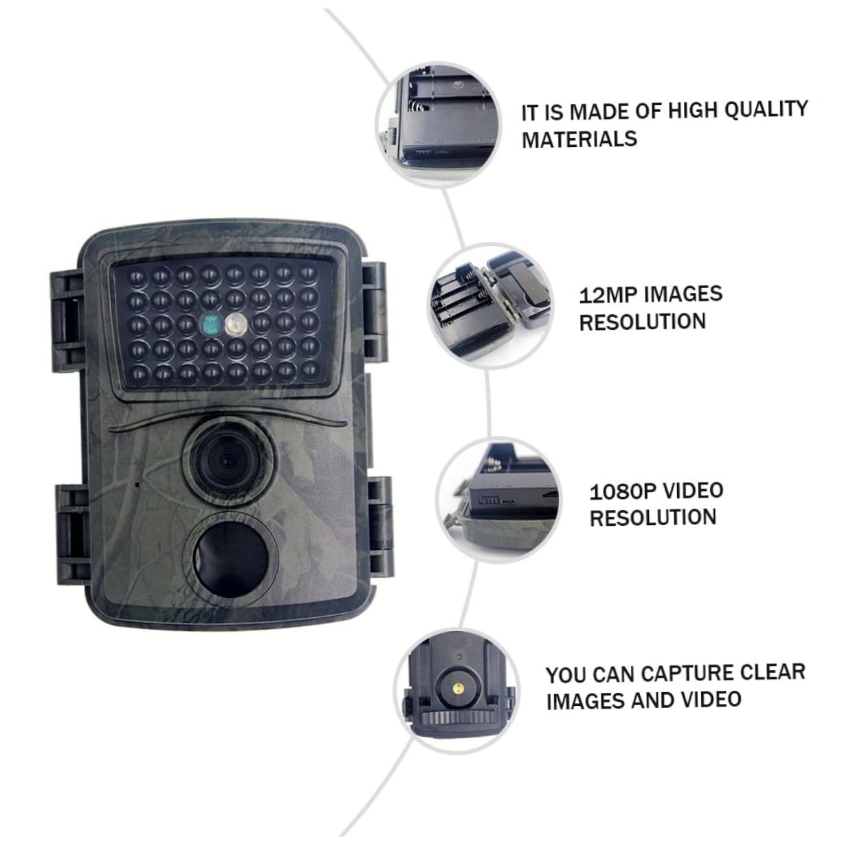 TOYANDONA Caméra de Chasse 1080p Étanche Vision Infrarouge Pir, Objectif Grand Angle 52°, pour Observation Faune en Extérieur
