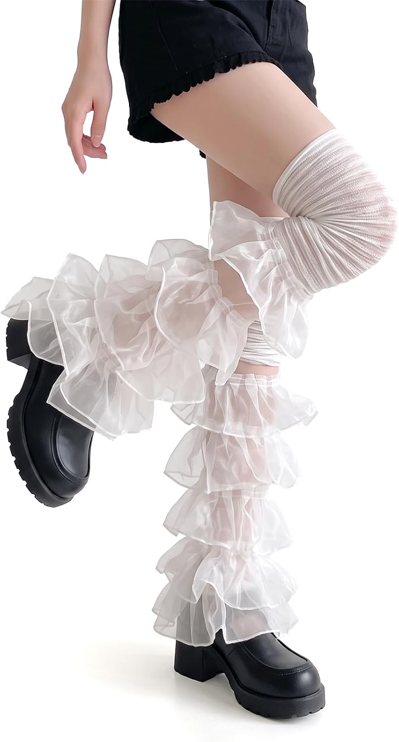 White Lace Leg Warmers Y2K,Kawaii Leg Warmers for Halloween,Lolita