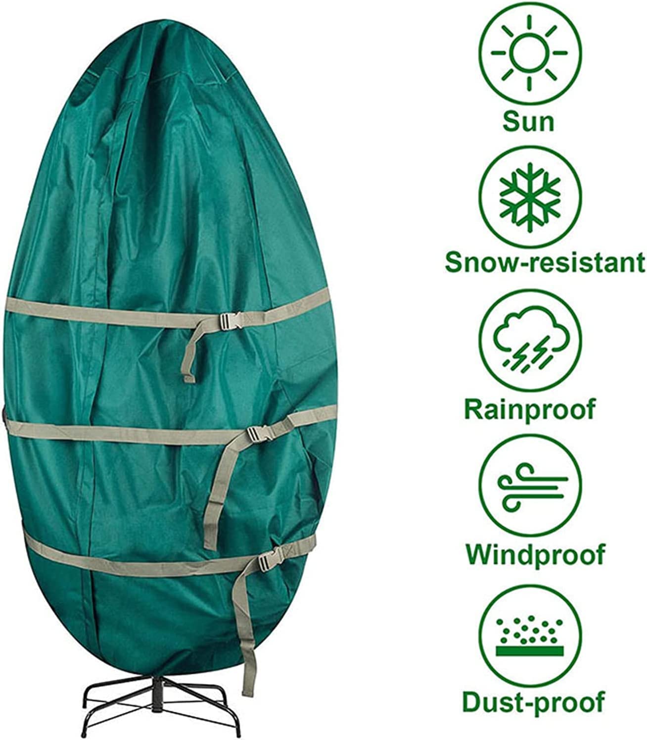 Sac de rangement vertical pour sapin de Noël en tissu Oxford 420D imperméable avec fermeture éclair et trois sangles pour arbre artificiel de 1,5 à 2,7 m (L)
