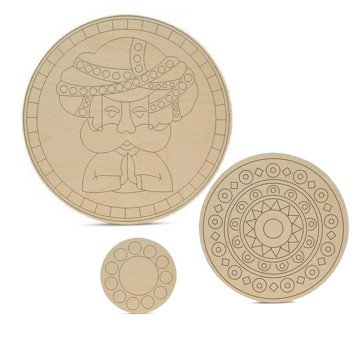 3Millions Pre Marked 3 PcsTrendy Design Wooden MDF Boards Laser Cutout for Lippan Art, Art & Craft, Resin Art, Mandala Art, Madhubani Art, Painting Work Home Decor & Festival Decoration CM-05