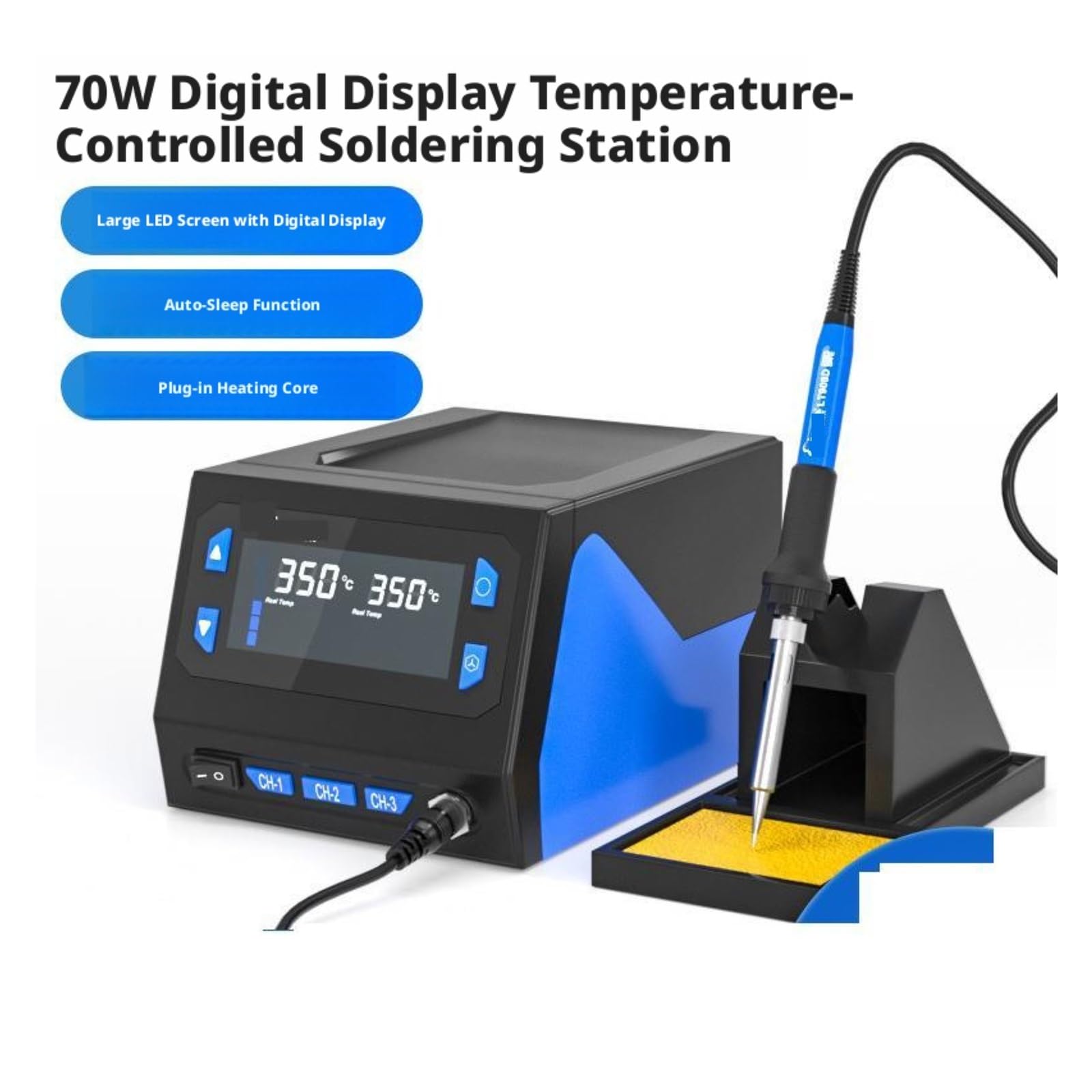 Stacja lutownicza, Inteligentna stacja lutownicza SMD 989D, zestaw do lutowania stałotemperaturowego o mocy 70 W i dużym cyfrowym wyświetlaczem LCD