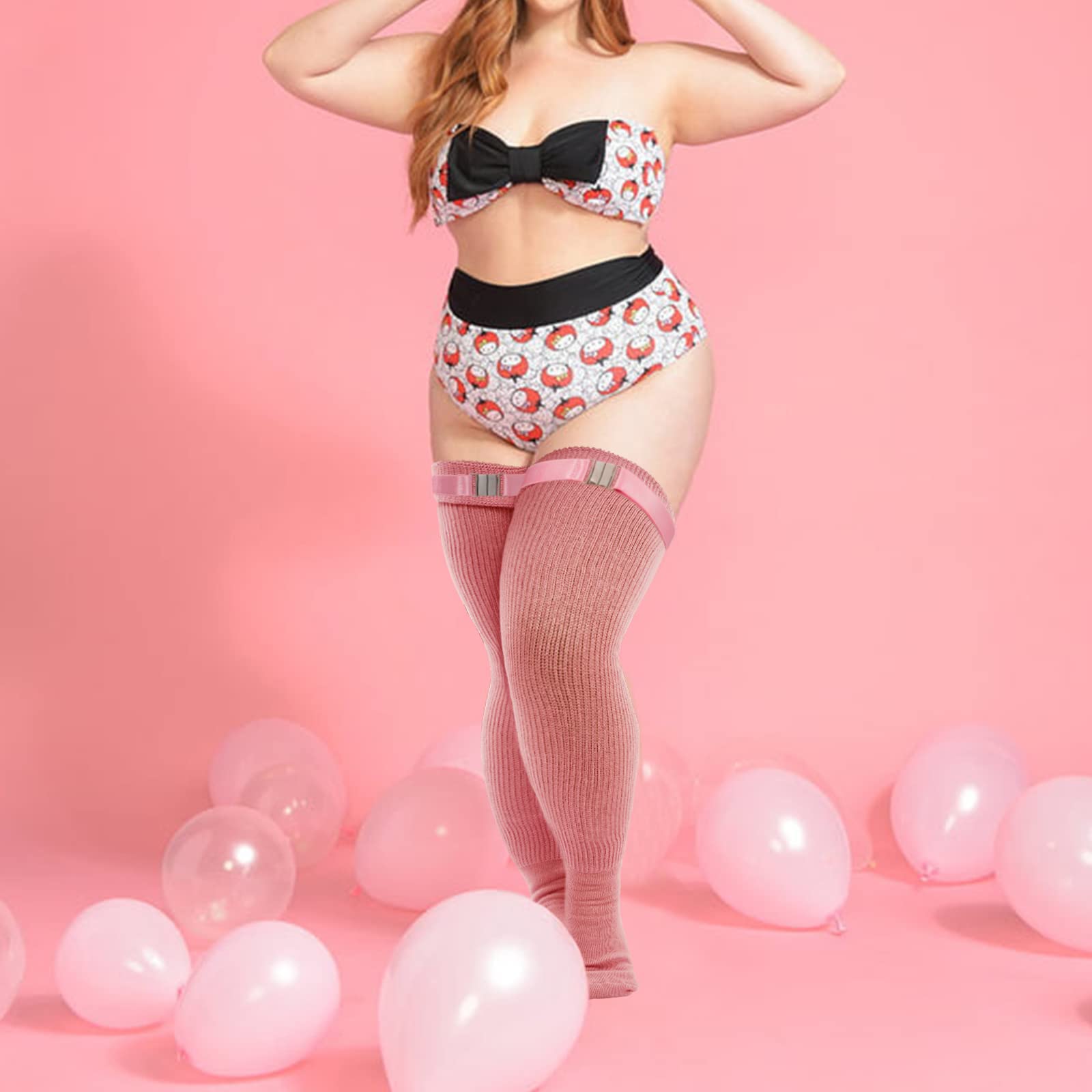 Moon Wood Women's Plus Size Thigh Garter Belt Adjustable High Elastic Leg Garter Belt for Thigh High Stockings