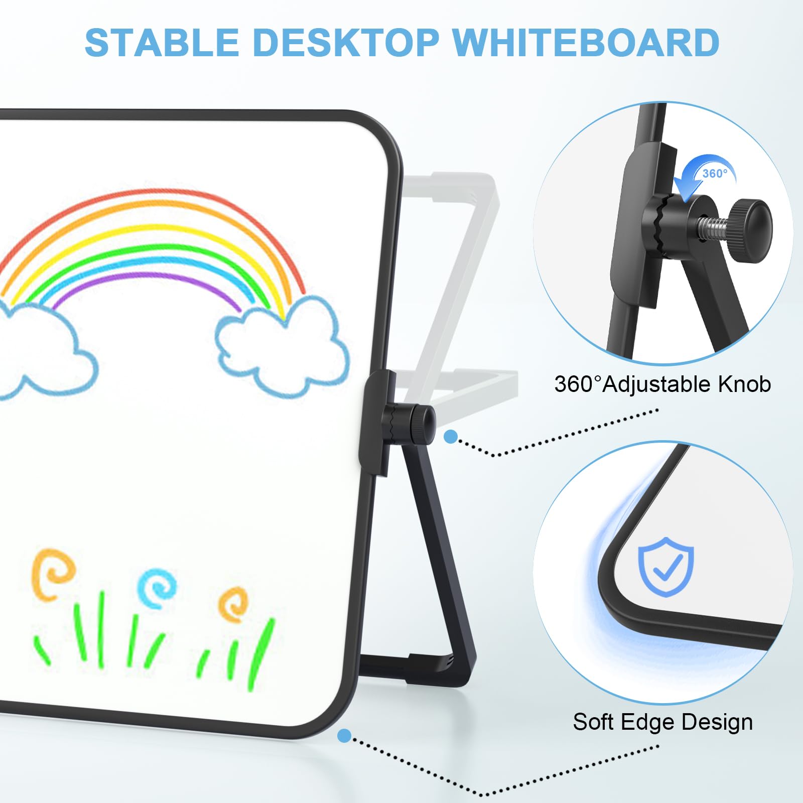 Nicpro Dry Erase Whiteboard A4 with Stand, 21 x 30 cm Double Sided Magnetic Desktop White Board with 10 Pens, 4 Magnets - Image 4