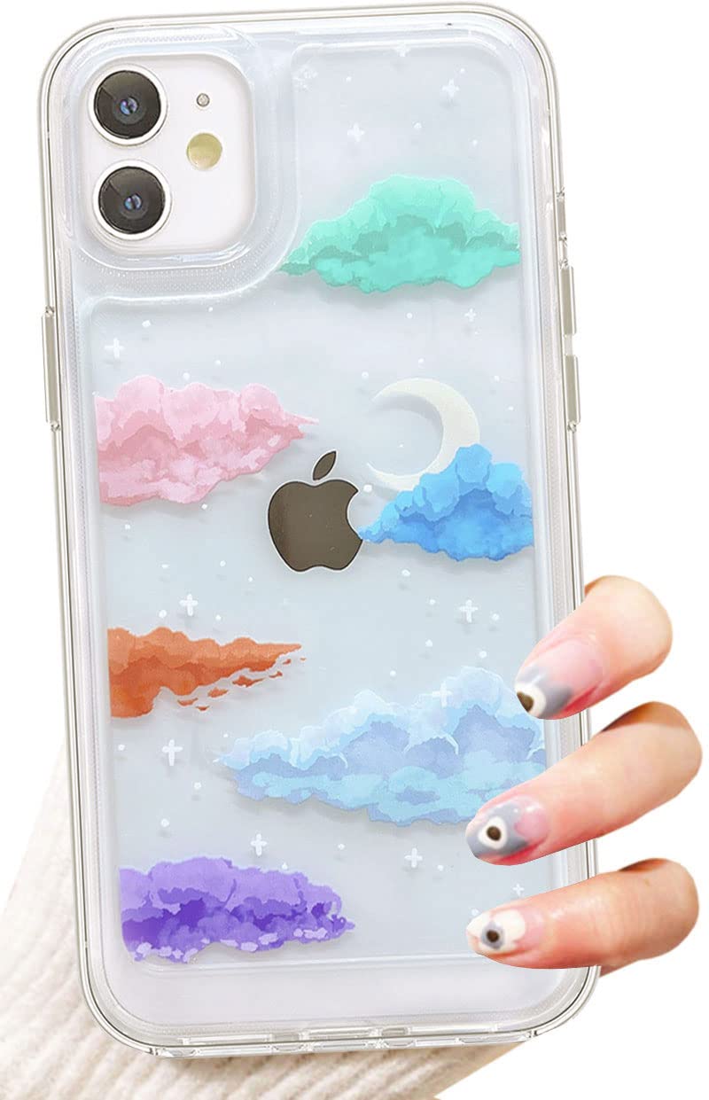 CEOKOKDesigned for iPhone 11 Clear Case with Design Crystal Durable Rainbow Colorful Cloud Moon Creative Aesthetic Shockproof Protective Could Phone Case for iPhone 11 for Women Girls Men