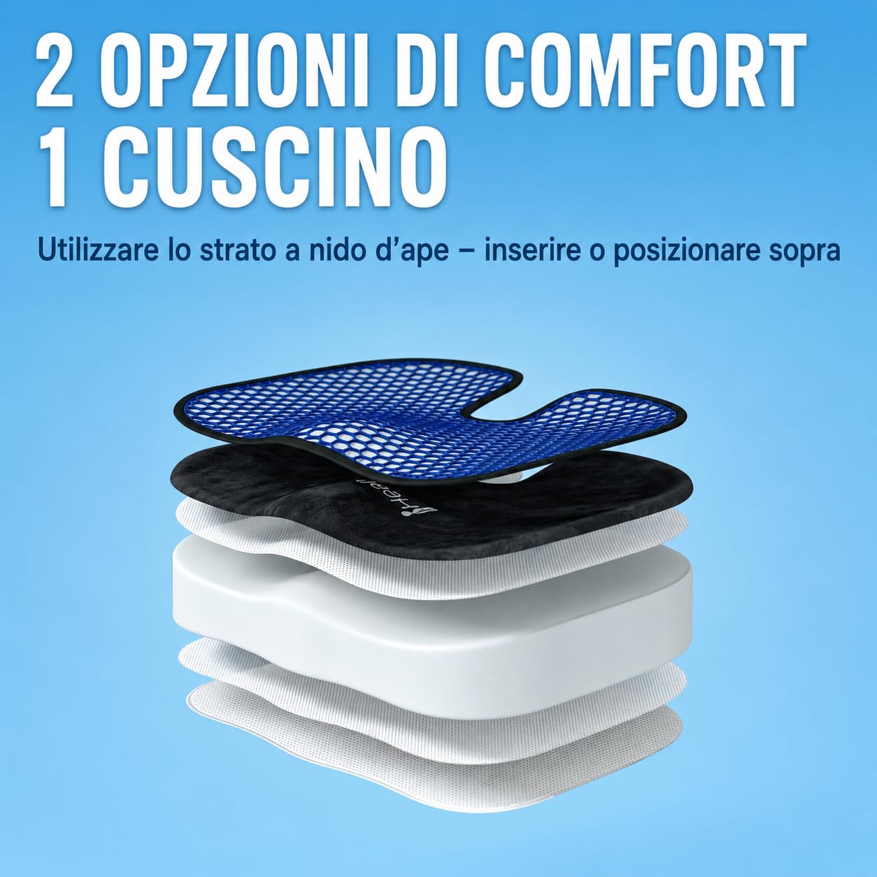 Healthfix Cuscino ortopedico per sedia da ufficio, scarico del coccige, con strato Honeycomb e rivestimento in velluto, ergonomico, per ufficio, auto, casa, 45 x 36 x 7 cm (nero)