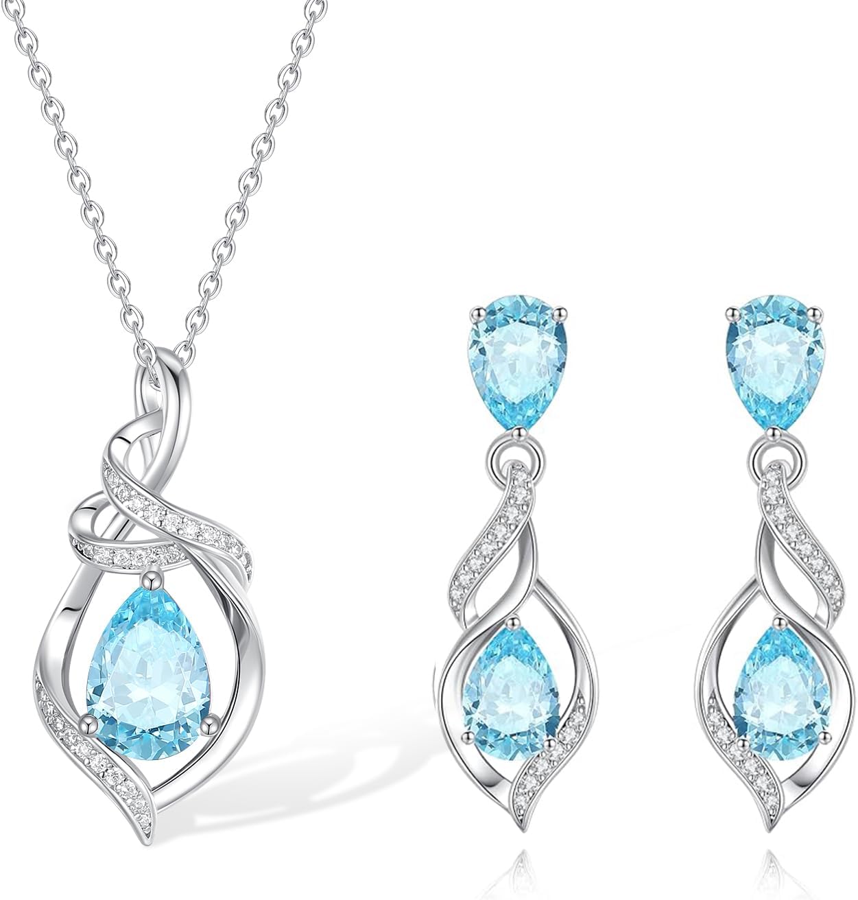 Aquamarine Necklace/Earrings March Birthstone Jewelry for Women