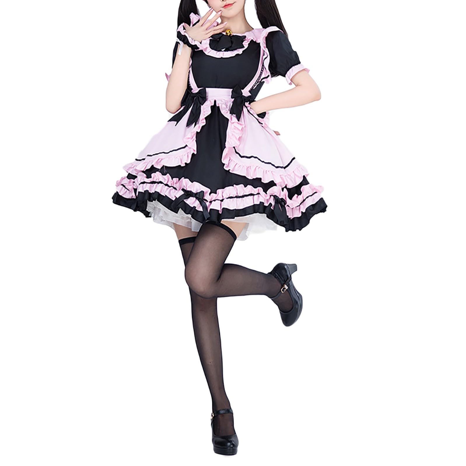 Karneval Kostüm Damen Dienstmädchen Cosplay Halloween Party Klassische Schürze Kleid Maid Dress Anime Outfit Verkleiden Kleider Schick Mädchen Uniform Pleated Hemdblusenkleid