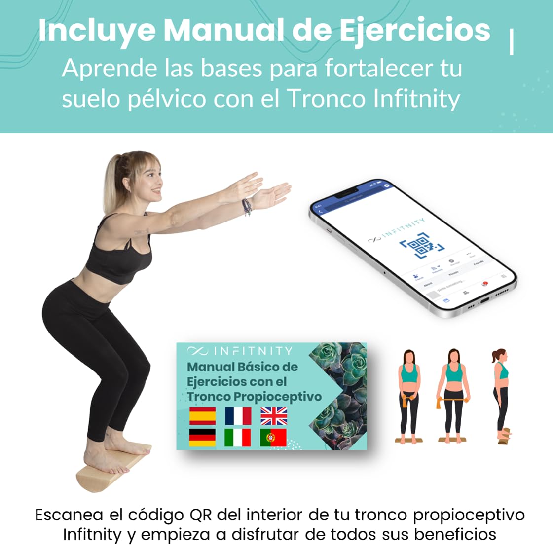 INFITNITY - Tronco Propiocepción Suelo Pélvico - Tronco Propioceptivo Madera - Medidas Oficiales Tronco 5P – Wood Roller Tronco Eutonía - Incluye Manual Ejercicios