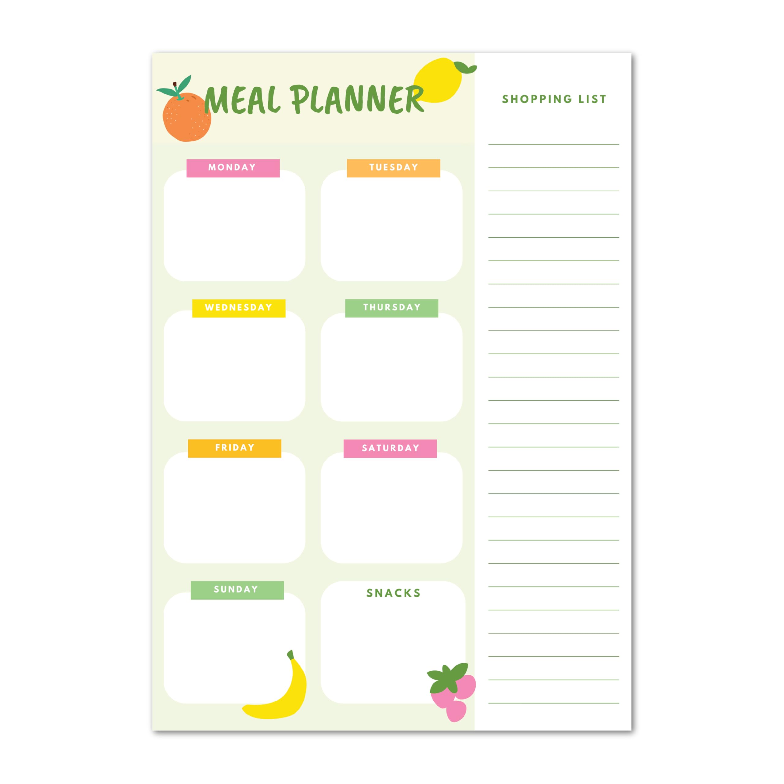 First4magnets Multicolored Magnetic Weekly Meal Planner And Tear-Off Shopping List For Fridge, 52 Sheets A5 Notepad For Weekly Food And Shopping Planning - Fruits