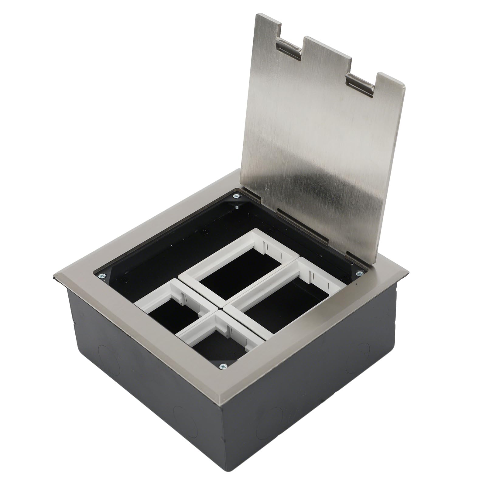 Prise de sol en acier inoxydable pour réservoir de sol, prise encastrable, boîte de prise encastrée au sol, inserts optionnels à monter soi-même, 2/4/6 compartiments, prises au niveau du sol (4