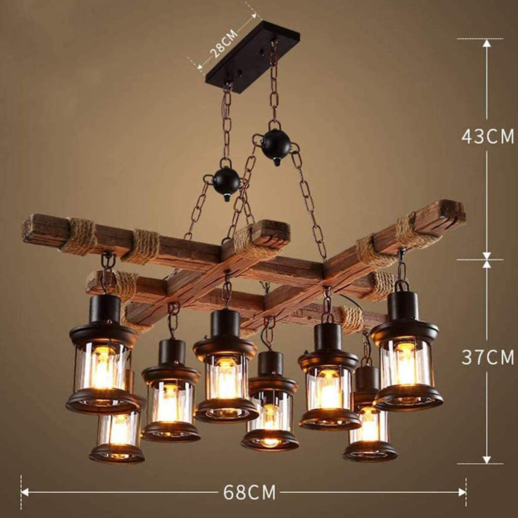 Retro Lampara Techo Plafón LED Estilo Vintage Industrial Steampunk Madera Colgantes Ligero Araña Plafones De Época 8 Luces,Bar Loft Casa Campo Sala De Lampara Vidrio Rustico Metaledison Ceiling