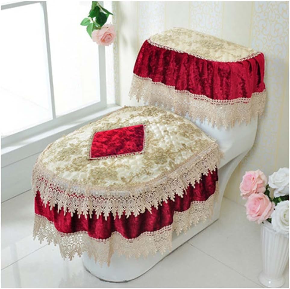 WSHINE Pleuche Lace Toilet Accessories Tank Cover + Lid Cover + Toilet Seat Cover with Zipper Design (coffee) : Home & Kitchen
