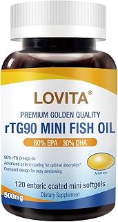 Lovita rTG 90 Mini Fish Oil, 2000mg Daily| High Absorption rTG Form, 90% Omega-3 | Burpless, Easy to Swallow | Support Healthy Heart, Brain and Eyes | 120 Enteric-Coated Softgels