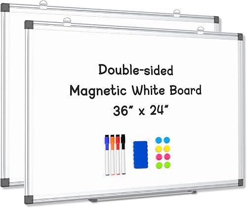 Miniatura 18 de Pizarra blanca grande de borrado en seco para pared, 60 x 40 pulgadas, pizarra magnética de doble cara con bandeja larga para bolígrafos, pizarra