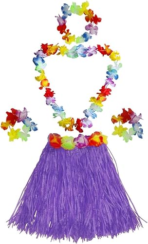 Miniatura 2 de Conjunto de falda elástica hawaiana de hierba hula para niña con disfraz de flor decoraciones de fiesta tropical de cumpleaños púrpura