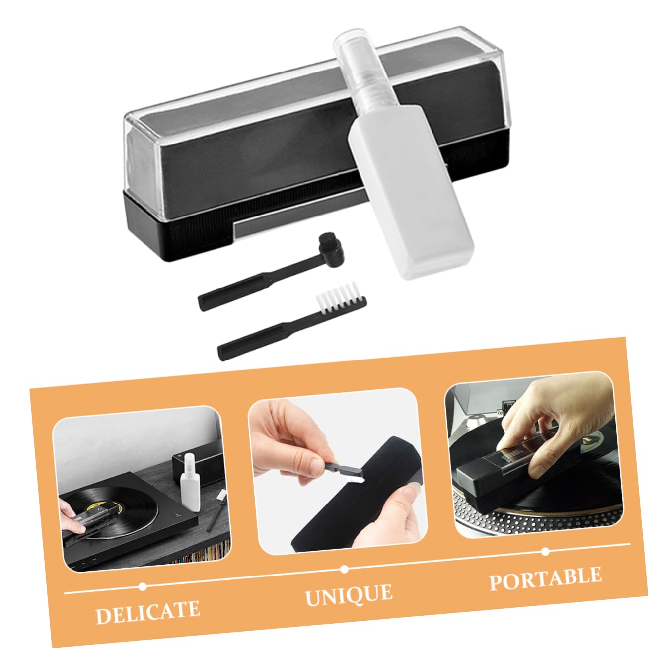Kit de Limpieza para Vinilos y Tocadiscos Cepillo Antiestático y Paño de Terciopelo Portátil para Limpieza Completa en Casa o Viaje