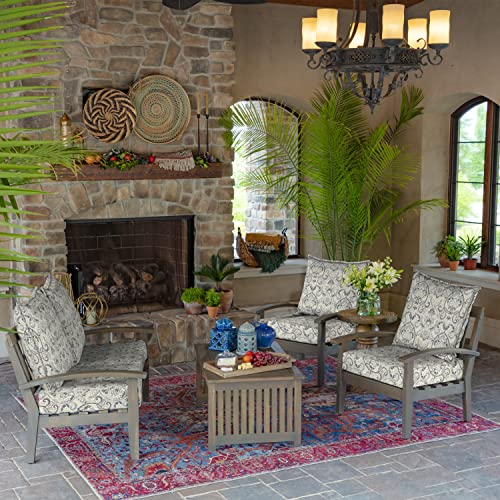 Image of Arden Outdoor Foam Deep Seat Cushion Set, 4-Pack, 24x24, Premium High-Density Foam, Never Flattens, Weather-Proof for Patio Chair Sofa Couch, Neutral Aurora Damask