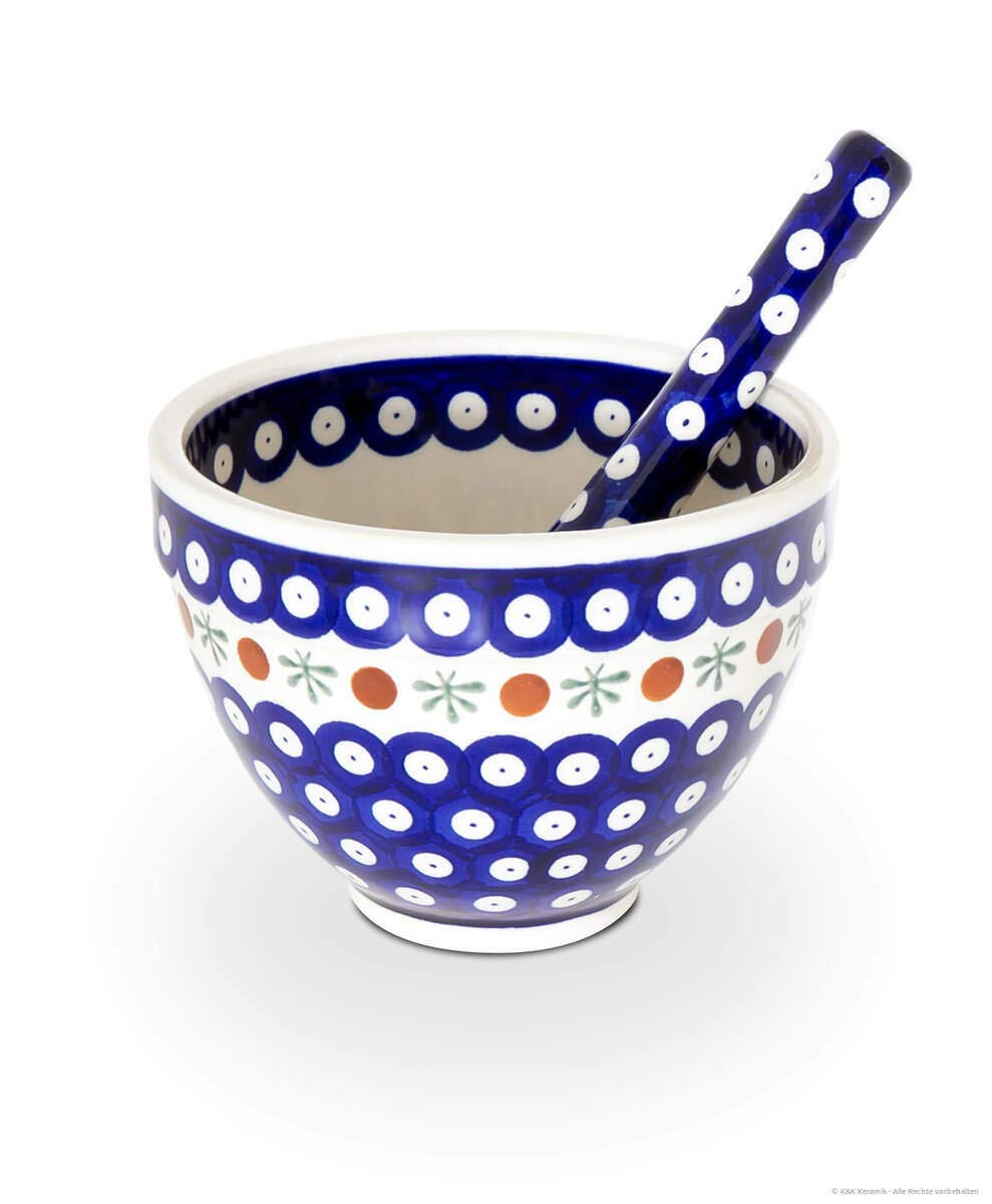 Bunzlauer - Mortaio in ceramica con pestello in set, mortaio per spezie per macinare, triturare e purea di grandi e piccini, decorazione 41