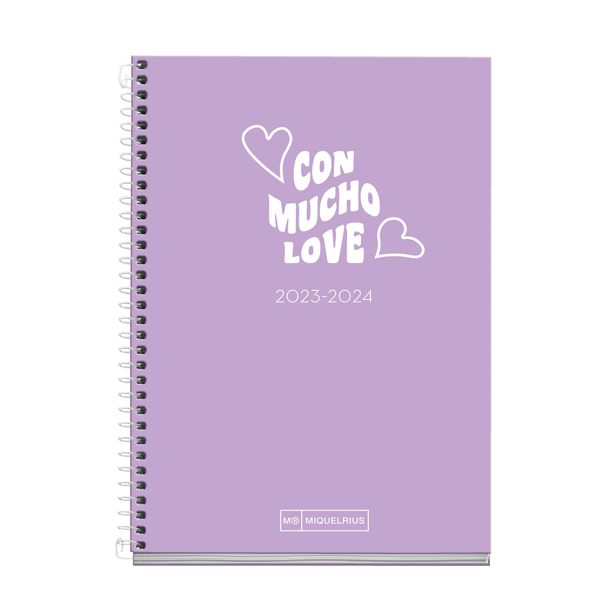 Miquelrius - School Diary 23-24, from September 2023 to June 2024, Size 11.8 x 17.5 cm, Day Page, Phrase Lavender, Spanish-English
