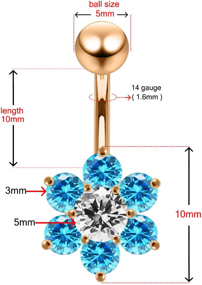 Rose Gold Plated Fancy Six Round Petals Flower 925 Sterling Silver with Stainless Steel Belly Ring - Belly Button jewelry - Navel jewelry