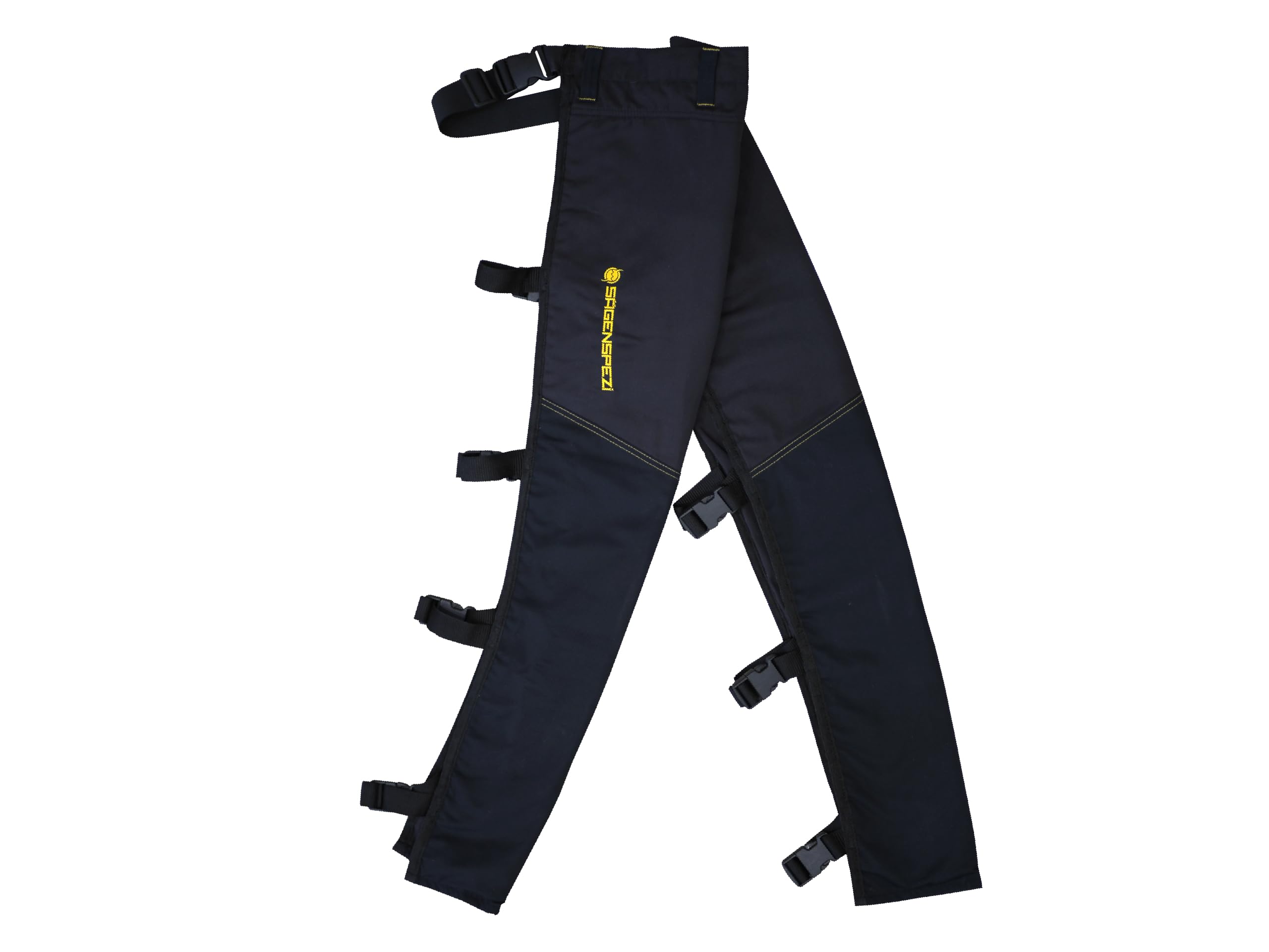 Sägenspezi Schnittschutz Beinlinge – Chaps mit 6-Lagen Schutz – Schnittschutzklasse 1 – EN 381-5 – Schwarz/Gelb – Größen XS-L & XL-3XL