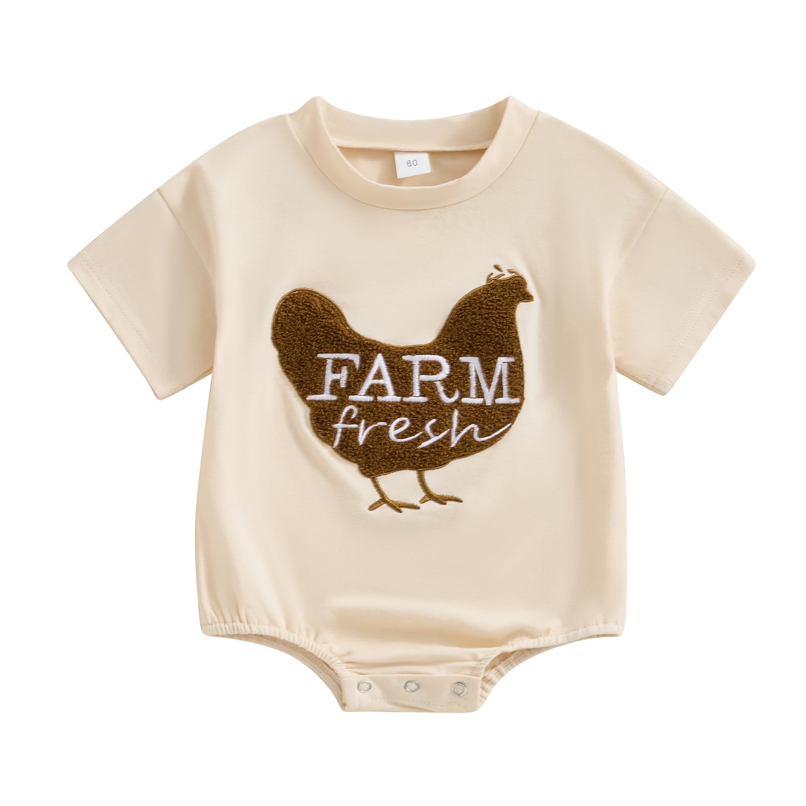 Lamuusaa Western Baby Girl Boy Clothes Cow Print Embroidery Romper Short Sleeve Bodysuit One Piece Summer Clothes (Khaki, 0-3 Months)