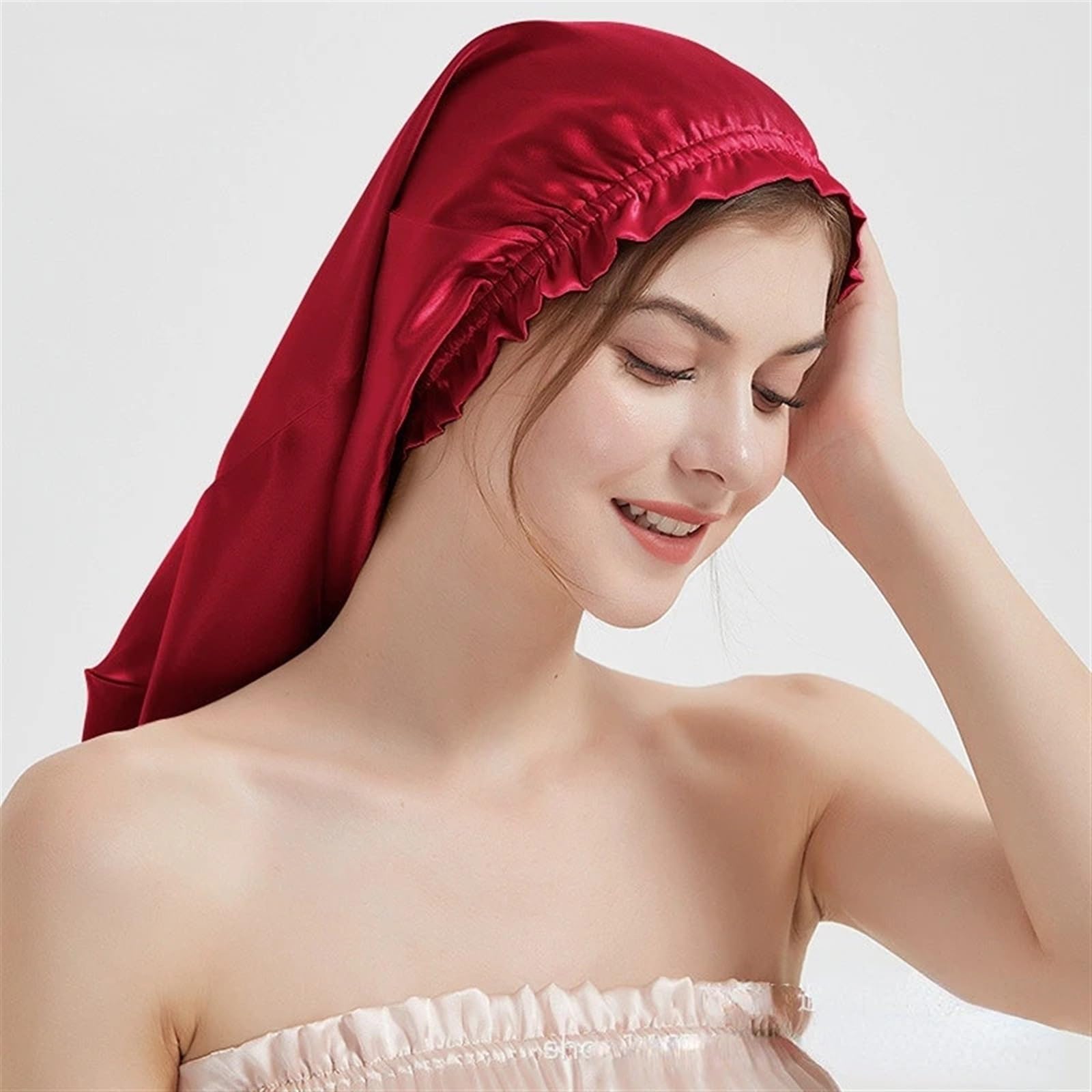Cuffia seta capelli notte Turbante lungo di seta naturale turbante for capelli spessi berretto da notte for dormire ricci cuffia for avvolgere i elastica(Peacock)