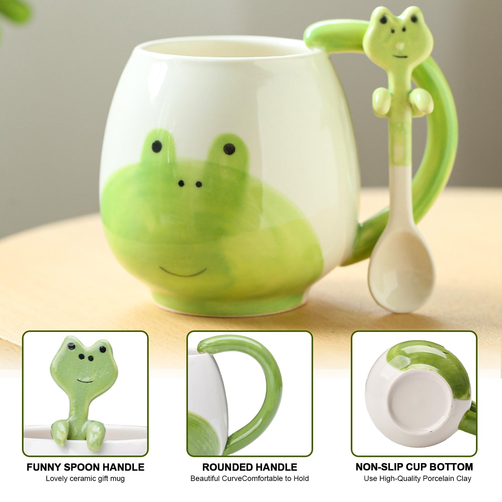 ZONSUSE Frog Coffee Cup,Cute Frog Mug and Spoon,Kawaii 3D Animal Mug, Personalized Breakfast Mug - Image 2
