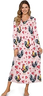 Nightgown Long Sleeve for Women Home Casual Sleepwear V Neck Loungewear Button Full Length Nightshirt S-4XL