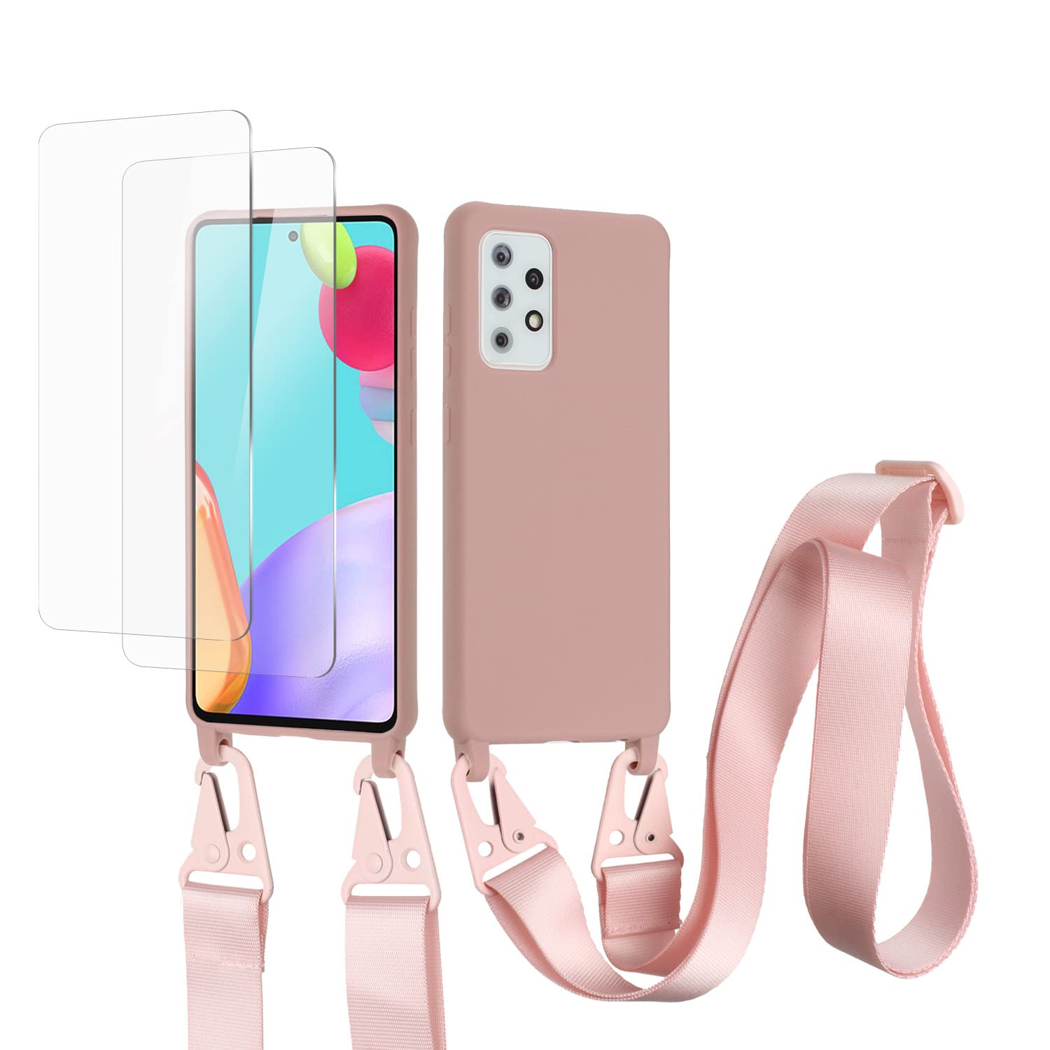 vrupin Funda Compatible con iPhone 13.con (2 x Protector Pantalla)con Cuerda Case con Ajustable Cordón.Silicona Líquida Funda-Loto Color — view 52