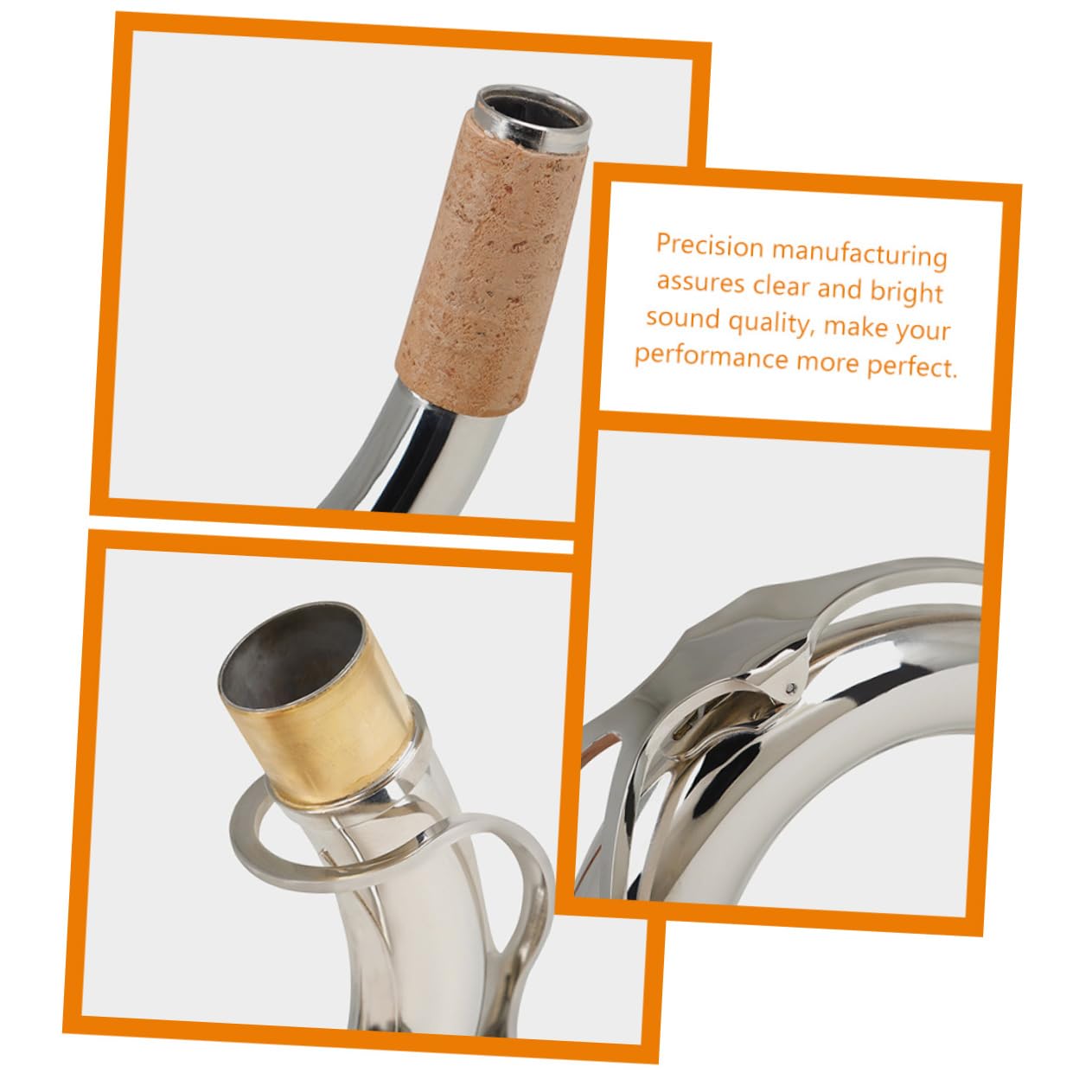 Collo Sassofono Tenore in Ottone Argentato 27,5mm, Struttura Curva, Sostituzione Facile e Produzione di Precisione per Accordatura in Si Bemolle