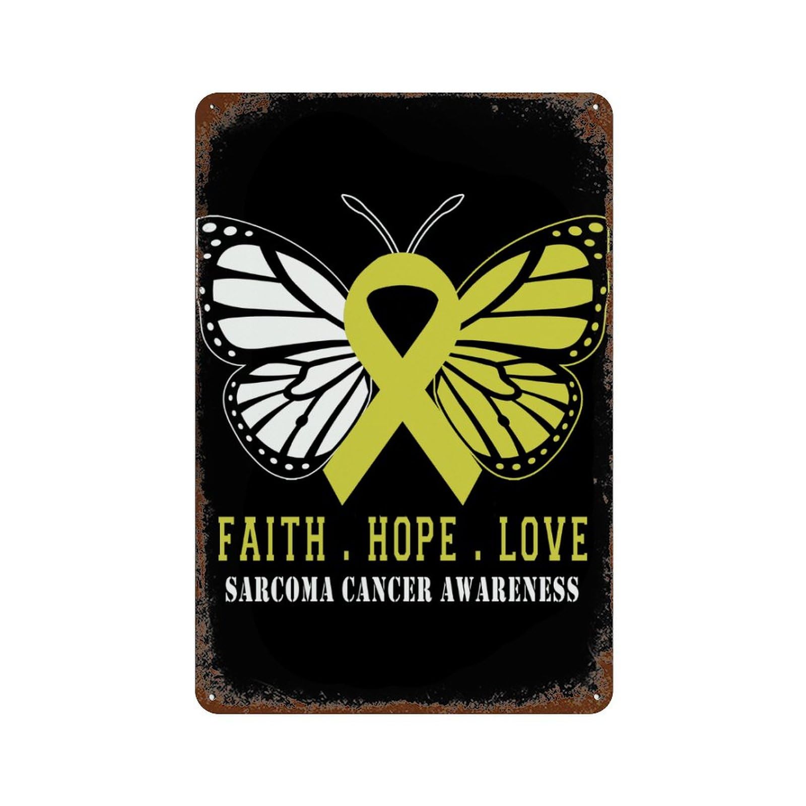 KWQDOZF Butterfly Sarcoma Cancer Awareness Theme Metal Tin Sign,Vintage Iron Hanging Plate Vertical with Rust Poster Wall Decor 8x12inch