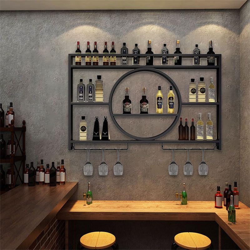 Support à vin flottant LED en métal pour optimiser le rangement des bouteilles