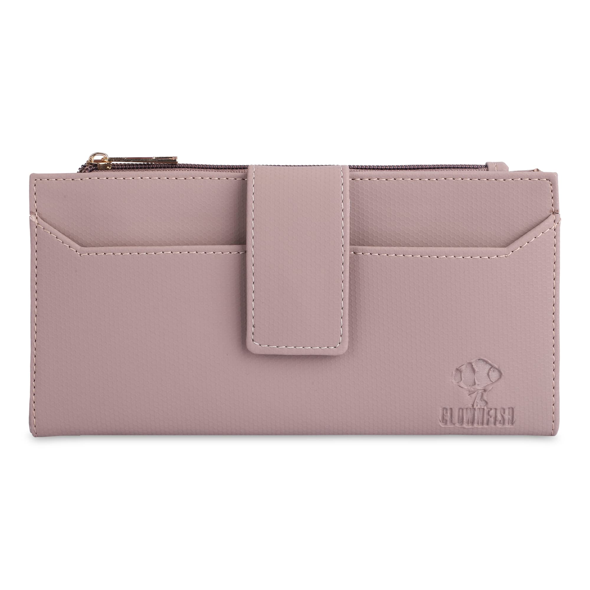 the clownfish Krizia Collection PVC Zip & Snap Flap Closure Bi-Fold Womens Wallet Clutch Ladies Purse with Multiple Card Holders (Dark Peach)-picture-0