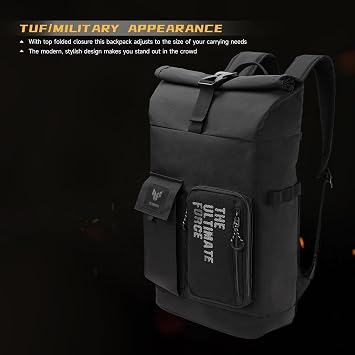 ASUS TUF Gaming VP4700 Backpack, up to 17 laptop, with top folded closure to resize, light weight and durable water repellent for daily usage