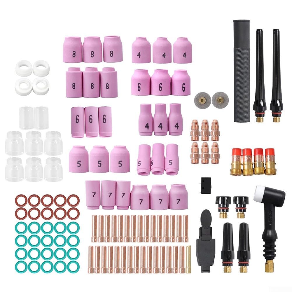 Kit di saldatura TIG, 123 pezzi, set di ugelli in allumina per torce a lente a gas tozze, accessori compatibili con modelli di torcia di saldatura WP-17, WP-18, WP-26