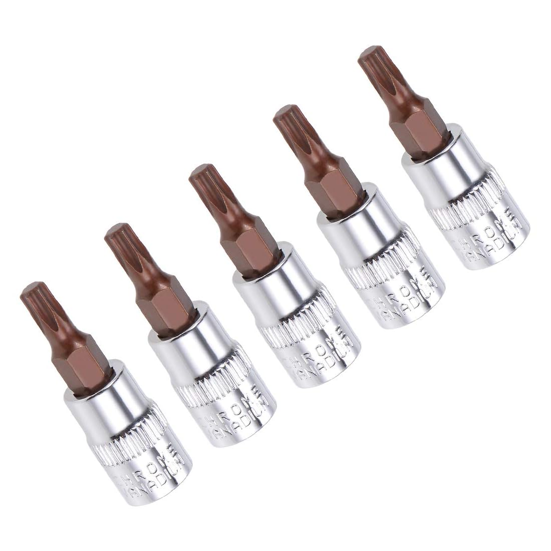 TA-VIGOR 5Pcs Torx Bit Socket, 1/4" Drive x T15 CR-V Key Socket, Premium S2 Steel Bits, Torx Bit with 38mm Length for Ratchet Wrench, Torque Wrench, Slide Bar, Impact Power Drills