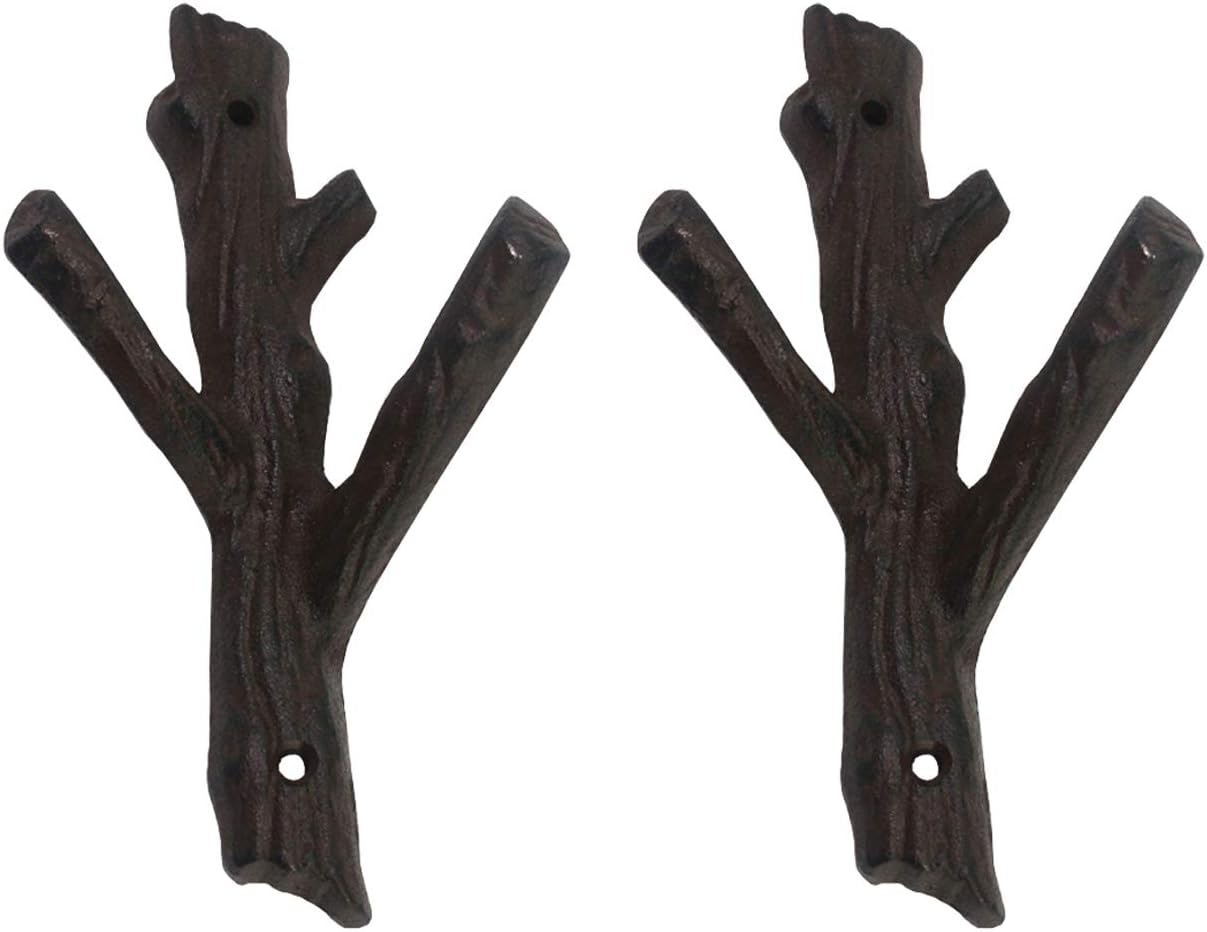 Ogrmar 2 Pcs Decorative Branch Cast Iron Wall Hooks/Hanger/Heavy Duty Home Storage Rack (Brown)