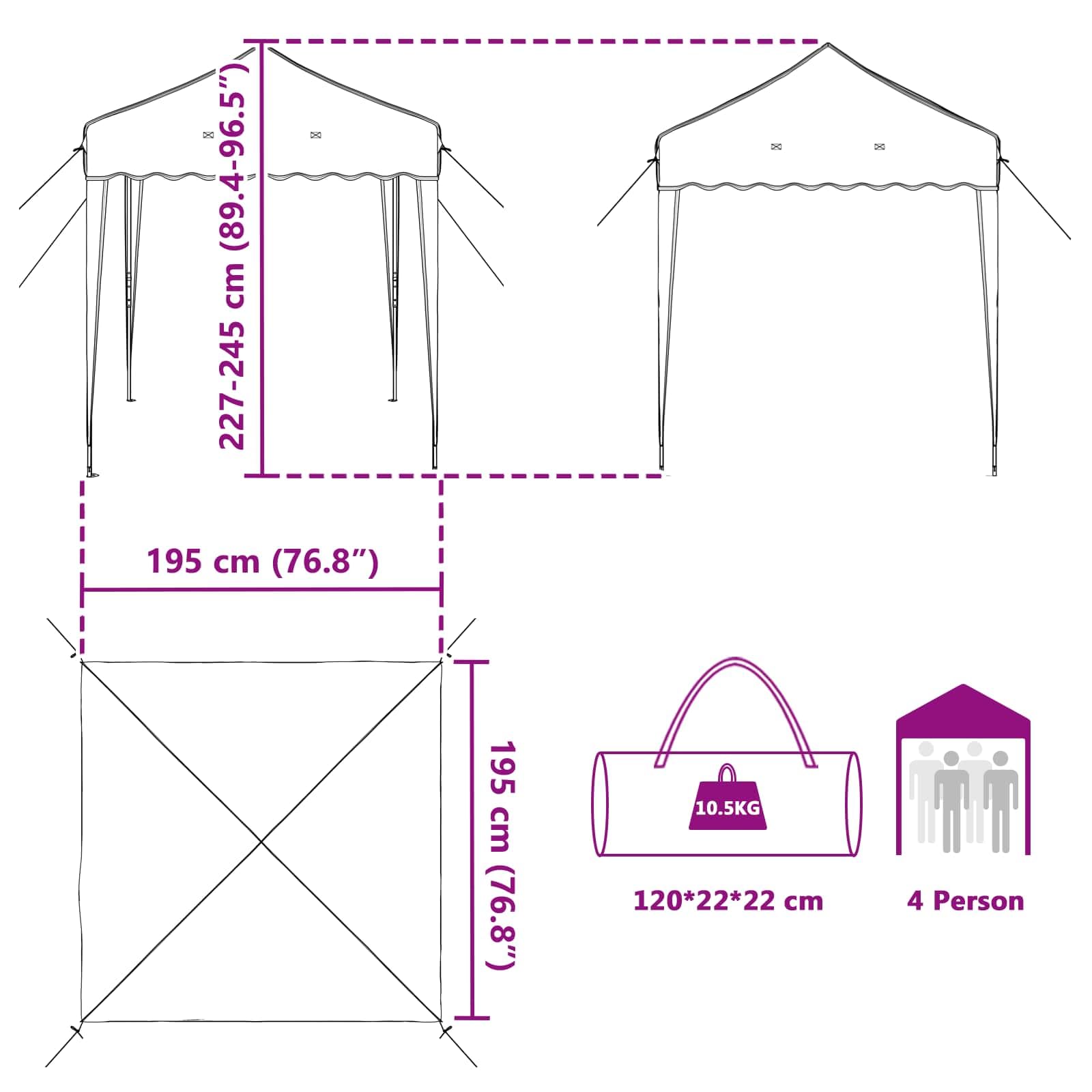Namiot imprezowy Pop-up, 195 x 195 x 245 cm, kolor taupe, tkanina Oxford, odporny na warunki atmosferyczne, z ochroną przed promieniowaniem UV, na grillowanie, wesele, festiwal, stoisko