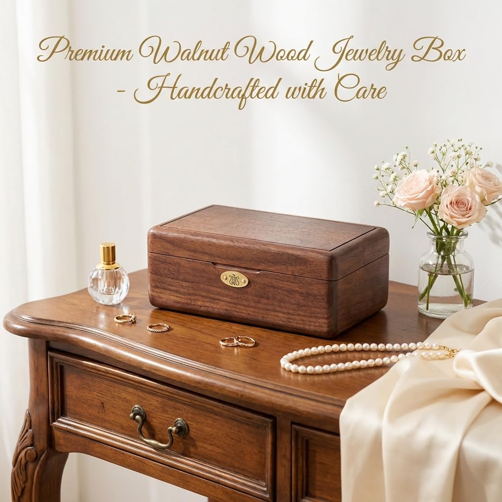 Wooden Jewelry Music Box with Photo Frame, Jewelry Organizer Storage Box Wind Up Musica Box Gifts For Women Men Girls Christmas Birthday (Can't Help Falling in Love)