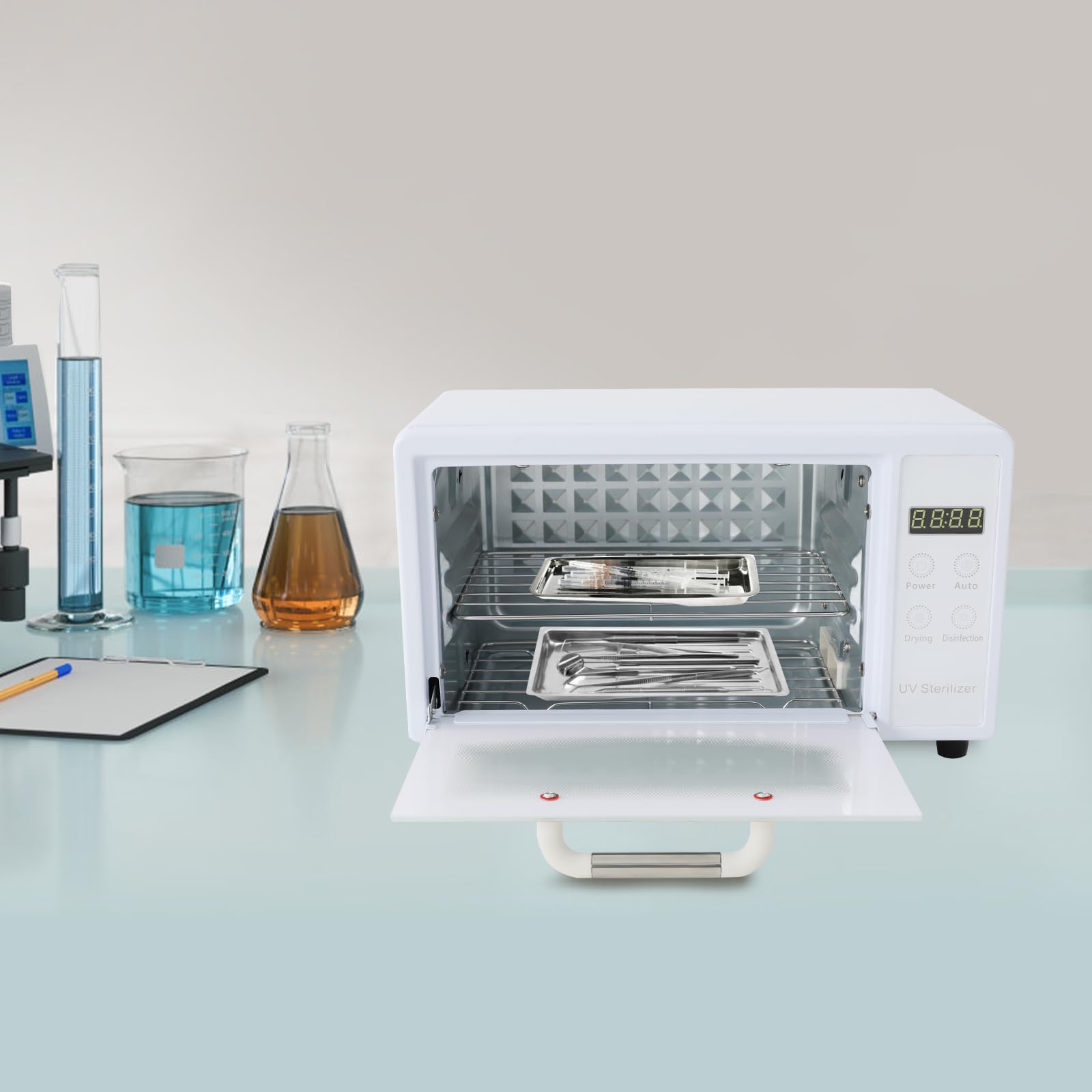 Armario desinfectante UV de 10 L de acero inoxidable y vidrio templado, dispositivo de esterilización UV, máquina de limpieza con ajuste de temporizador, esterilizador de aire caliente múltiple para