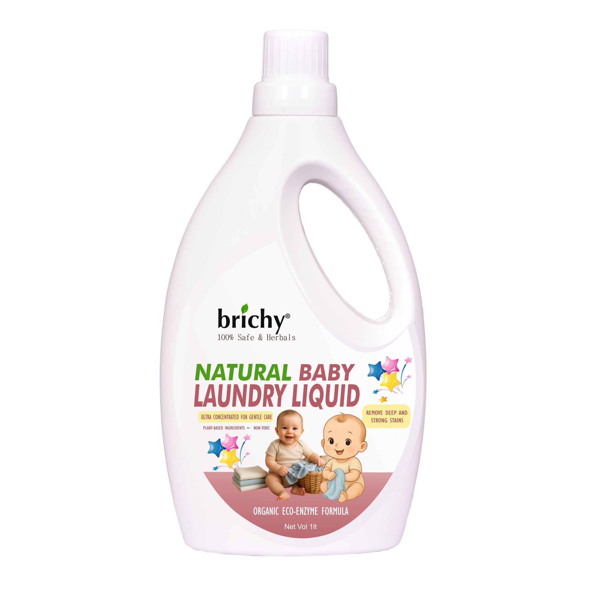 brichy natural Plant Powered Baby Laundry Liquid Detergent With Bio - Enzymes and Eucalyptus Oil | Without Dyes & Optical Brighteners -1 Litre-image-10